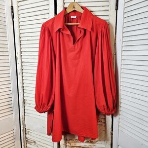 Vintage 80s Light Cotton Poet Tunic Blouse In Vibrant Red Size Large